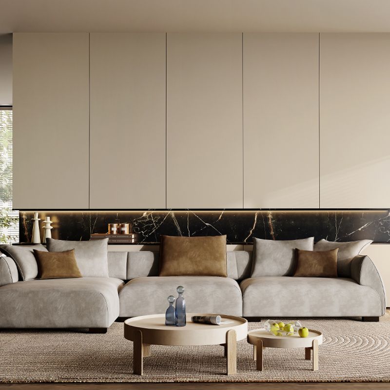 Mid Century Modern Sectional L-shape Fabric Sectional with Pillows