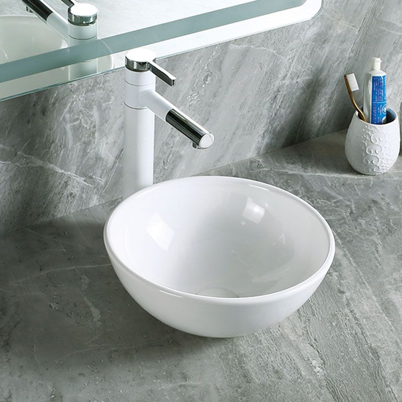 Modern Vessel Bathroom Sink Porcelain with Pop-Up Drain Vessel Sink without Faucet