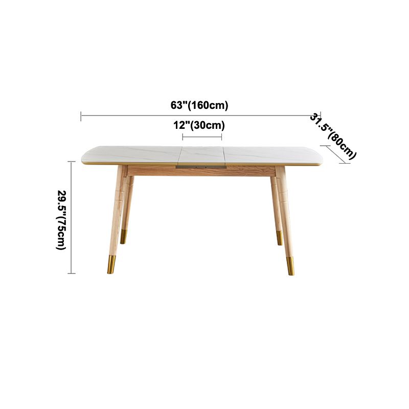 Rectángulo 4 patas Mesa de lujo Tabla blanca extensible con piedra sinterizada