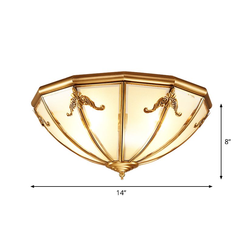 14 "/18" W 3/4 Luci Flush Montaggio Tradizionale Living Room Light con Bowl Frosted Glass Panel Shade in Brass