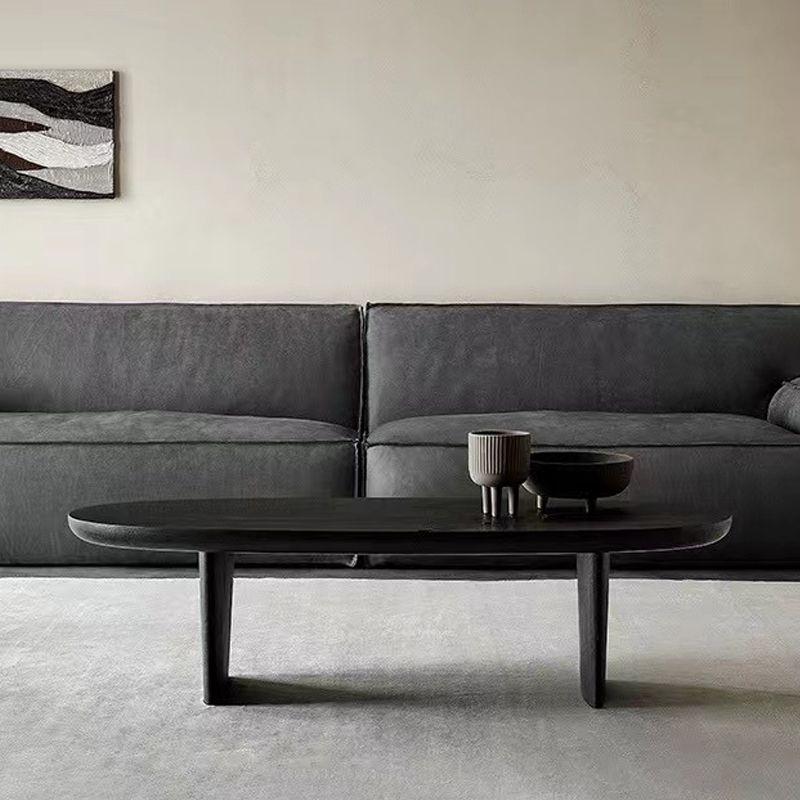 15"H Contemporary Coffee Table Solid Wood Black Single Cocktail Table