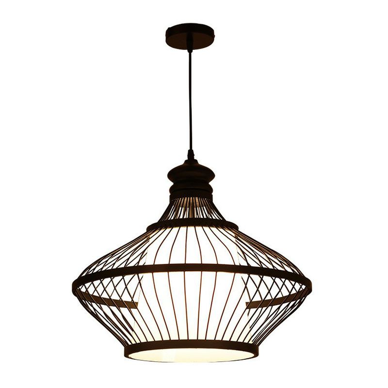 Black Pear Shaped Pendulum Light Asia 1-Light Bamboo Pendant Ceiling Light over Table