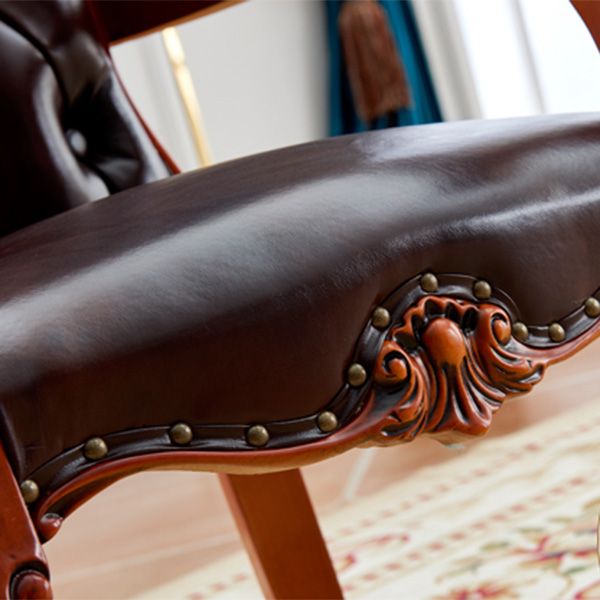 Victorian Dining Arm Chair Solid Back Side Chair with Wood Legs for Home Use