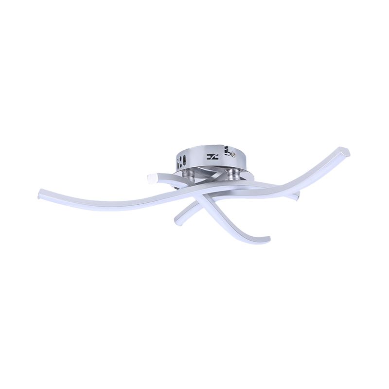 Crossing Wave Semi Flush Ceiling Light Modern Metallic LED Silver Flushmount Lamp in Warm/White Light