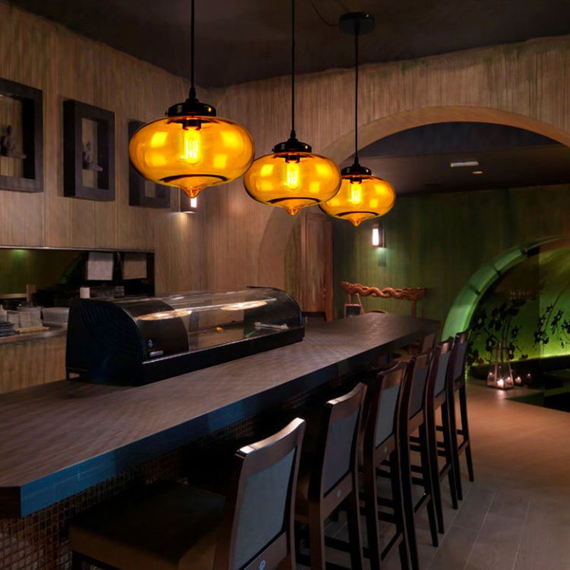 Industrial Onion Shade Pendant Lighting 1 Light Red/Yellow/Smoke Gray Glass Hanging Lamp for Bar
