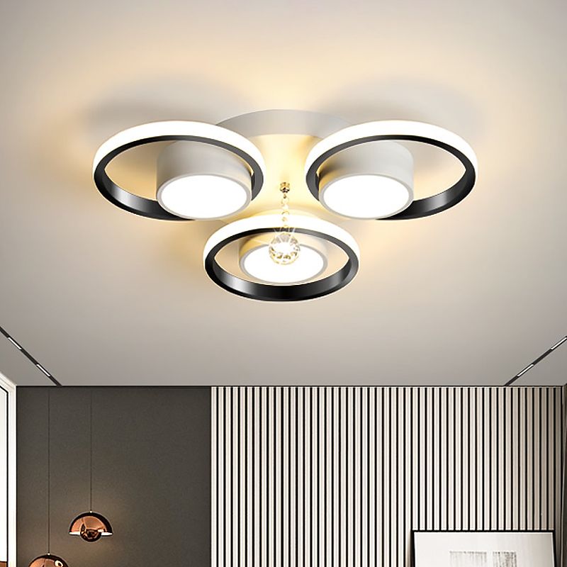 Acrylic White Flush Ceiling Light Circle 20.5"/25.5" W LED Modern Flushmount with Crystal Orb, Warm/White Light/Remote Control Stepless Dimming