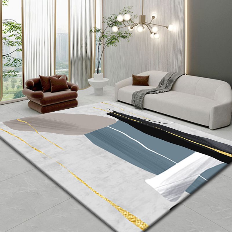 Modern Area Rug Leisure Contrast Panel Carpet Polyester Living Room Area Rug with Non-Slip Backing