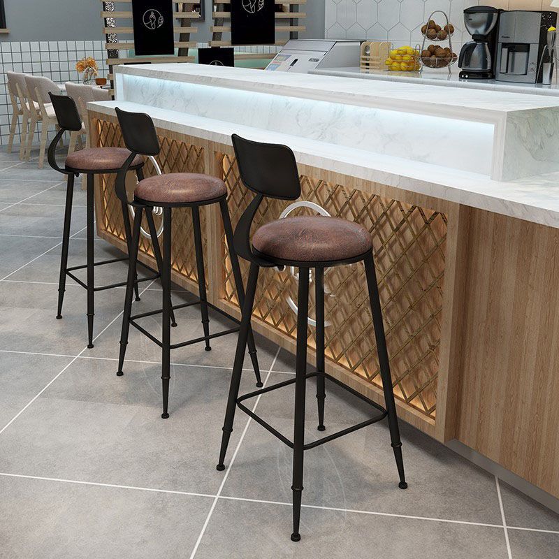 Contemporary Metal Barstool Wood Counter Stool in Matte Finish for Indoor