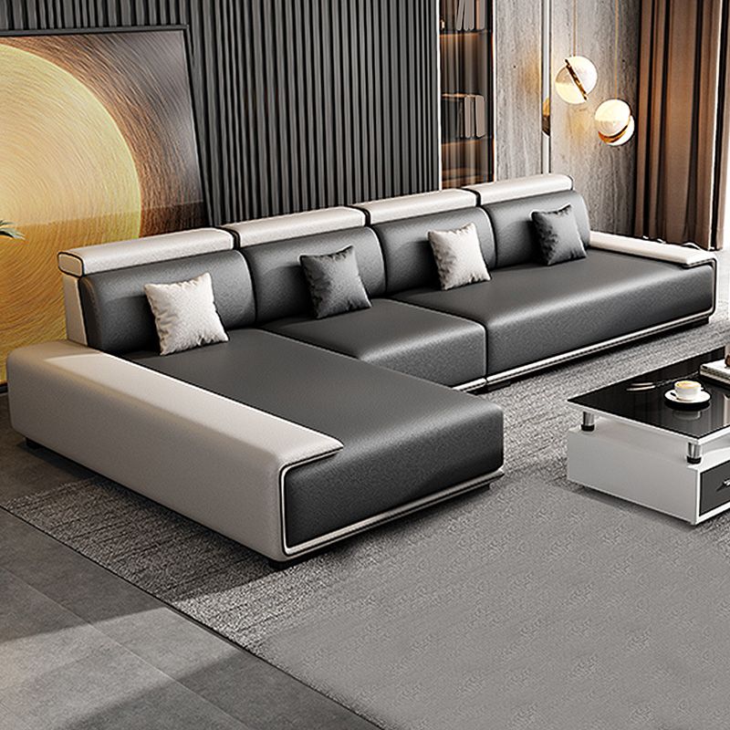 132"L Modern 5-Seat Sectional Fabric Cushion Back Sofa and Chaise