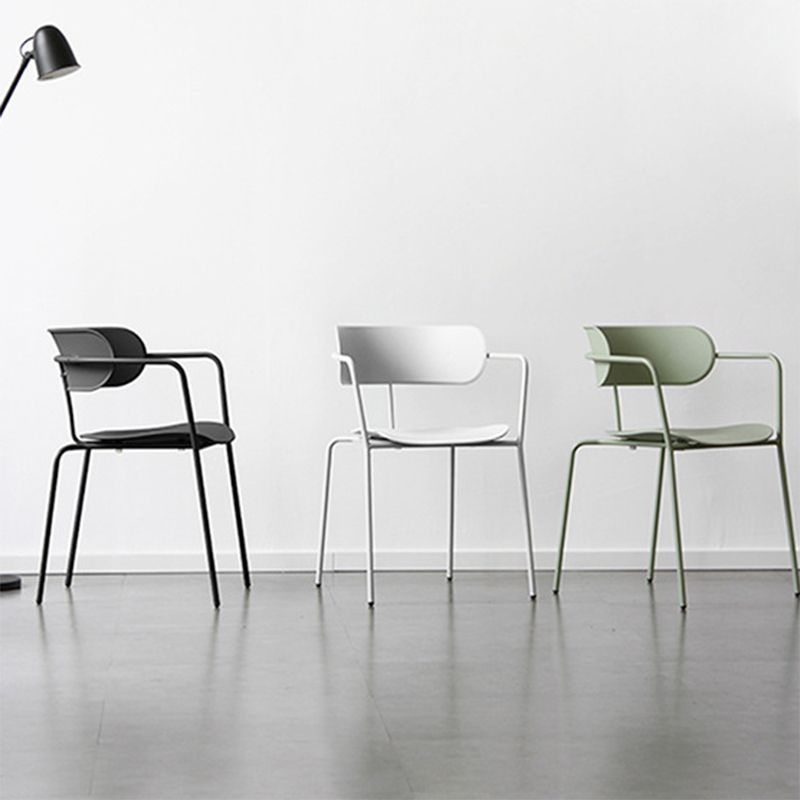 Contemporary Style Arm Chair Plastic Open Back Side Dining Chair with Metal Base