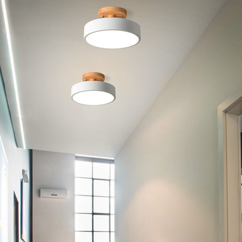 1 Light Cylindrical Ceiling Light Modern Macaron Style Metal Ceiling Lighting for Bedroom