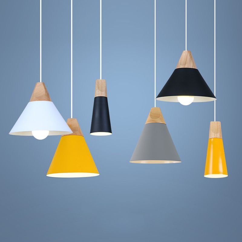 Polished Aluminum Macaroon Style Hanging Lamp 1-light Wooden Simplicity Lighting Fixture with 47" Adjustable Suspension Wire