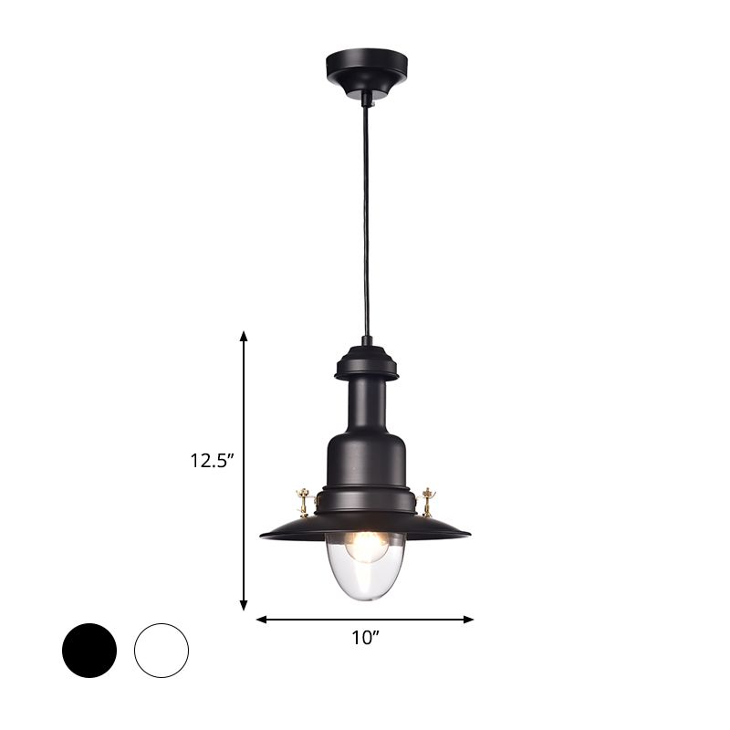 Nautical Style Flat Shade Pendant Lamp 1 Light Metallic Suspended Light in Black/White Finish for Kitchen