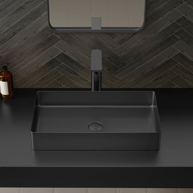 Contemporary Bathroom Sink Pop-Up Drain Metal Solid Color Rectangular Vessel Sink
