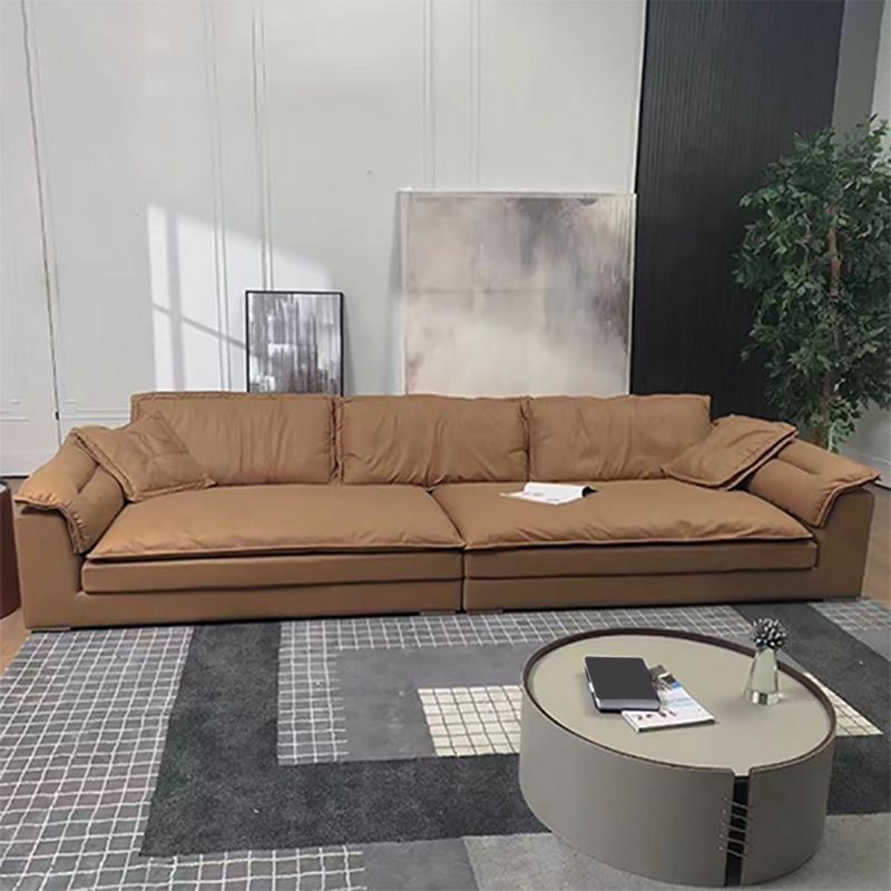 Brown Pillow Top Sofa & Chaise Faux Leather Loose Back Sofa - 30.7" H