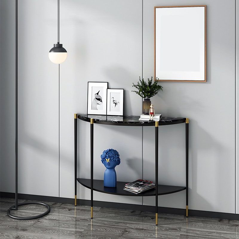 Glam Marble Console Sofa Table Half Moon End Table with Shelves for Hall