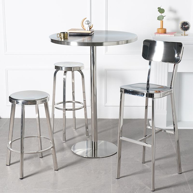 Industrial Stainless Steel Counter Stool Round Backless Bar Stool with Footrest
