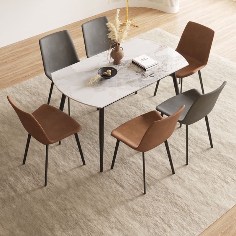 Round Dining Table with Leaf Extension Modern Stone Black Legs Dinette Table