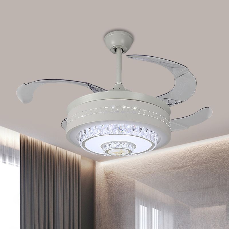 Illuminazione semi-filo circolare moderna metallo da 19 "w a led a soffitto ventola lampada in bianco, a 4 lame