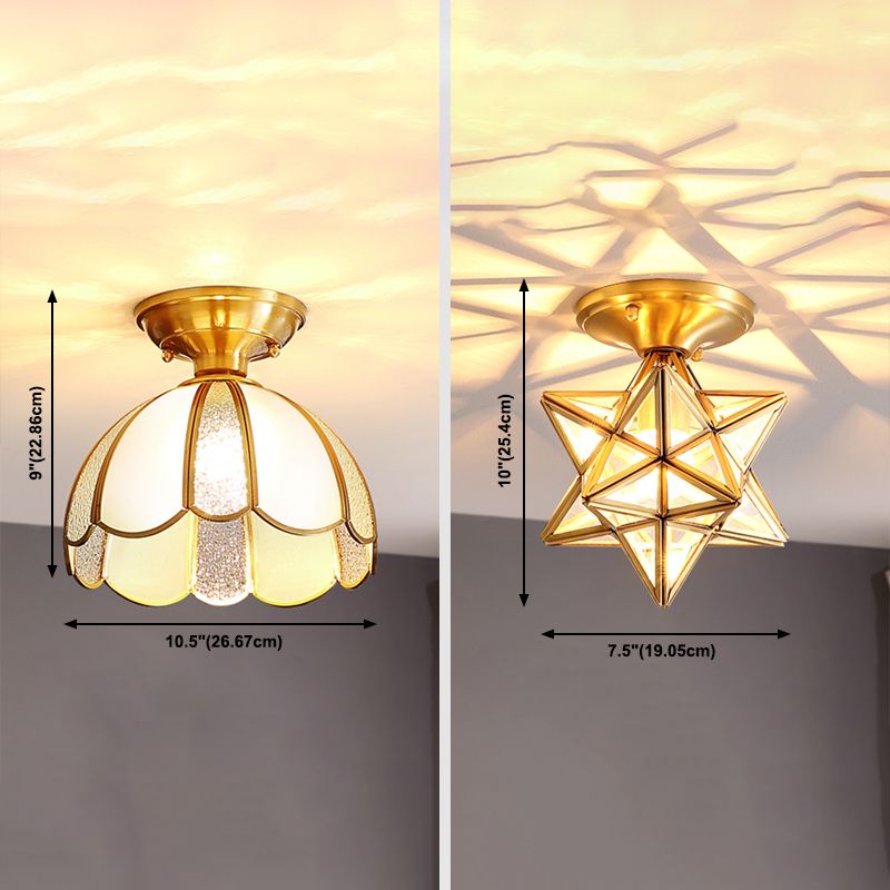 Sitting Room Colonial Style Ceiling Light Metal Overhead Lighting Fixture in Gold