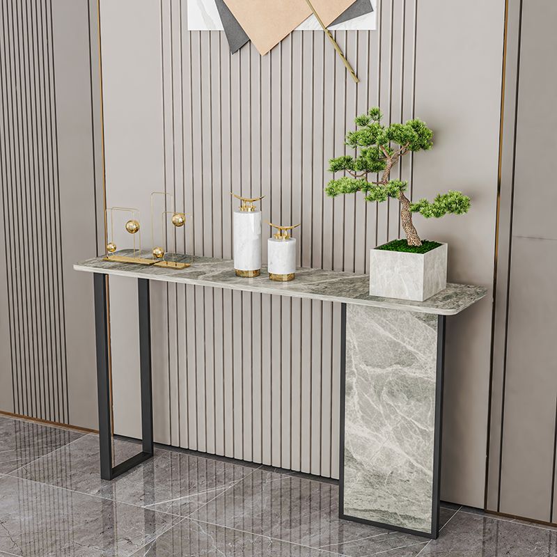 Iron Base Accent Table 31.5" H with Rectangle Stone Top for Hall
