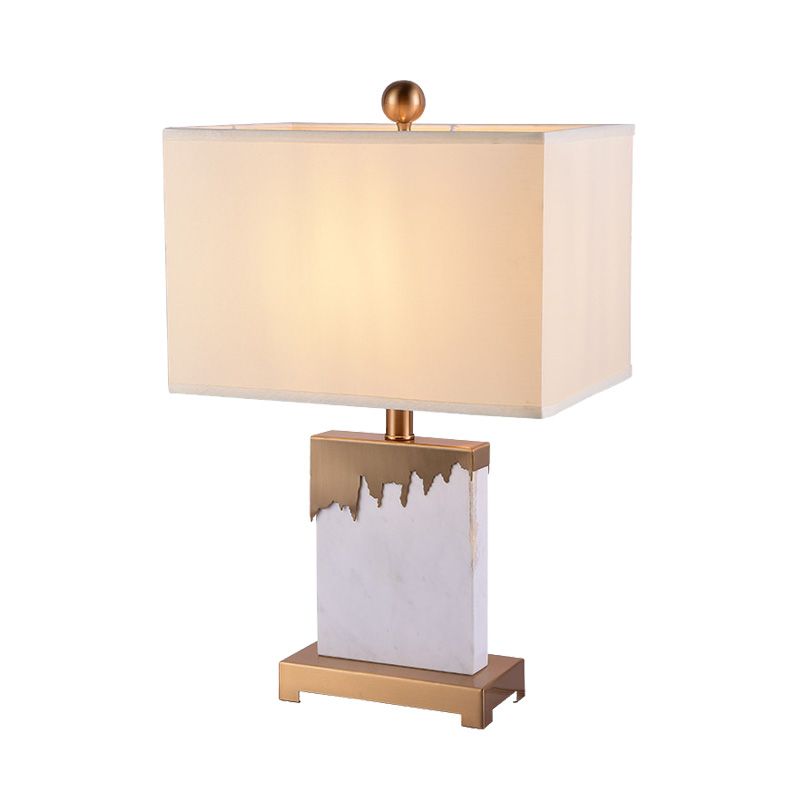 Zeitgenössischer 1 Glühbirnentisch helles goldenes Rechteck kleine Schreibtischlampe mit Stoffton