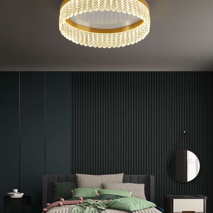Prismatic Crystal Ring Shaped Flush-Mount Light Eenvoud Gold LED Plafond Fixture voor Slaapkamer