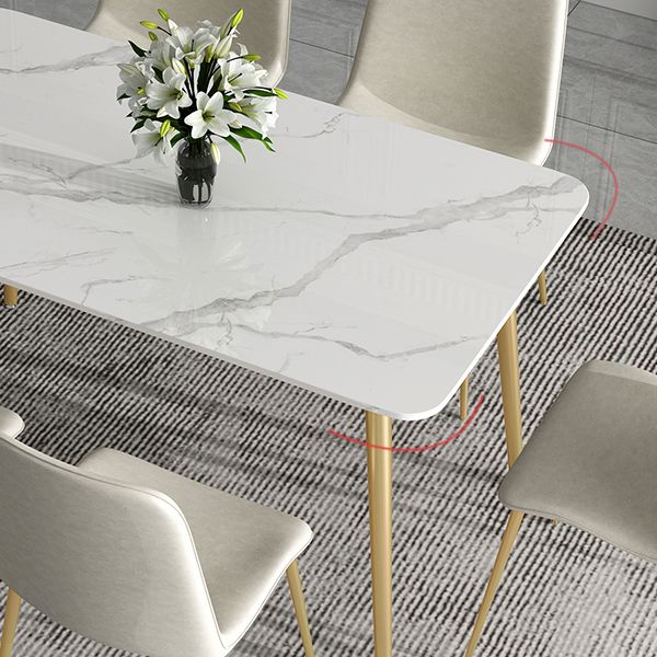 Traditional Luxury Dining Table White Sintered Stone Table with Gold Frame