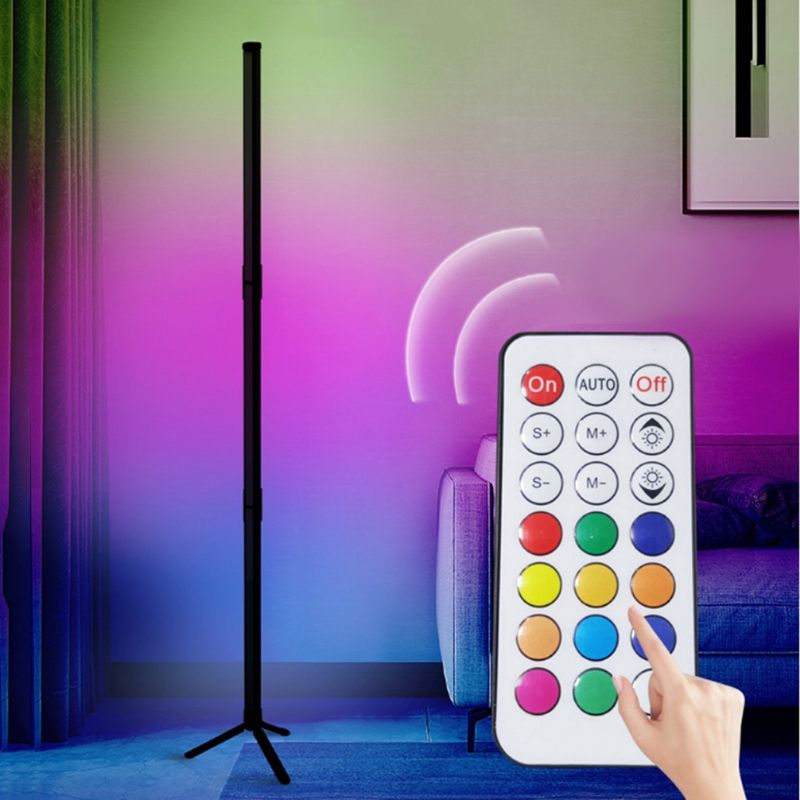 Simple Style Tripod Floor Lamp Height Adjustable Metal Game Room LED Standing Light in Black