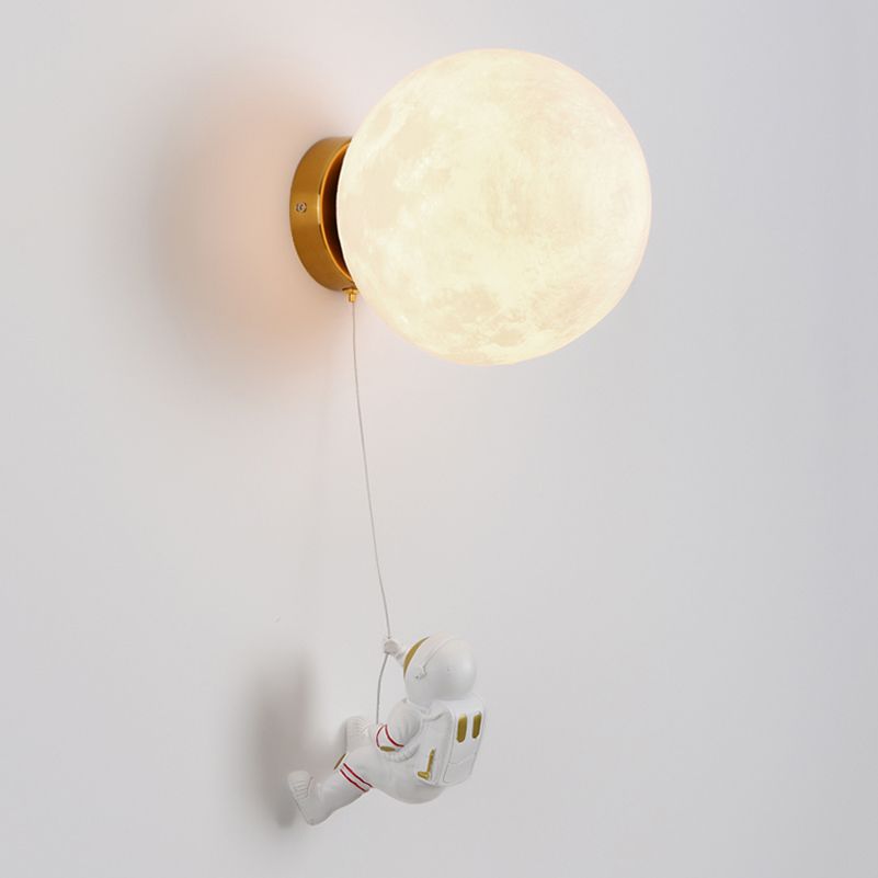 Kids Style 1 - Light Wall Sconce in White Moon Shape Resin and Iron Wall Light