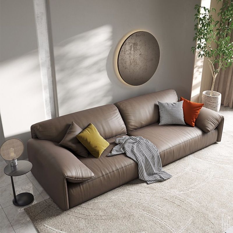 Contemporary Faux Leather Sofa Pillow Top Arm Sofa with 4 Pillows