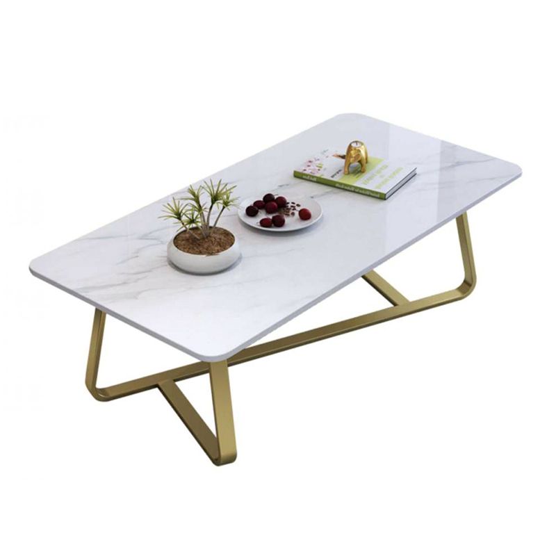 Cross Legs Stone Top Cocktail Table, 15.75" H Rectangular Coffee Table