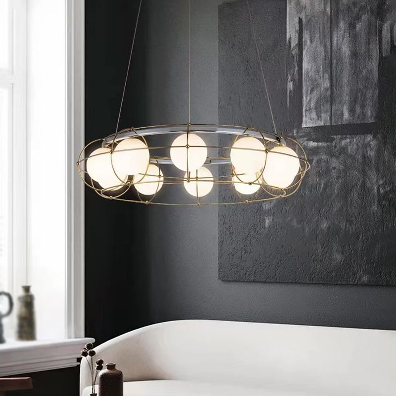 Ball Shape Glass Island Pendants Modern Multi Lights Island Pendant Lights in Gold