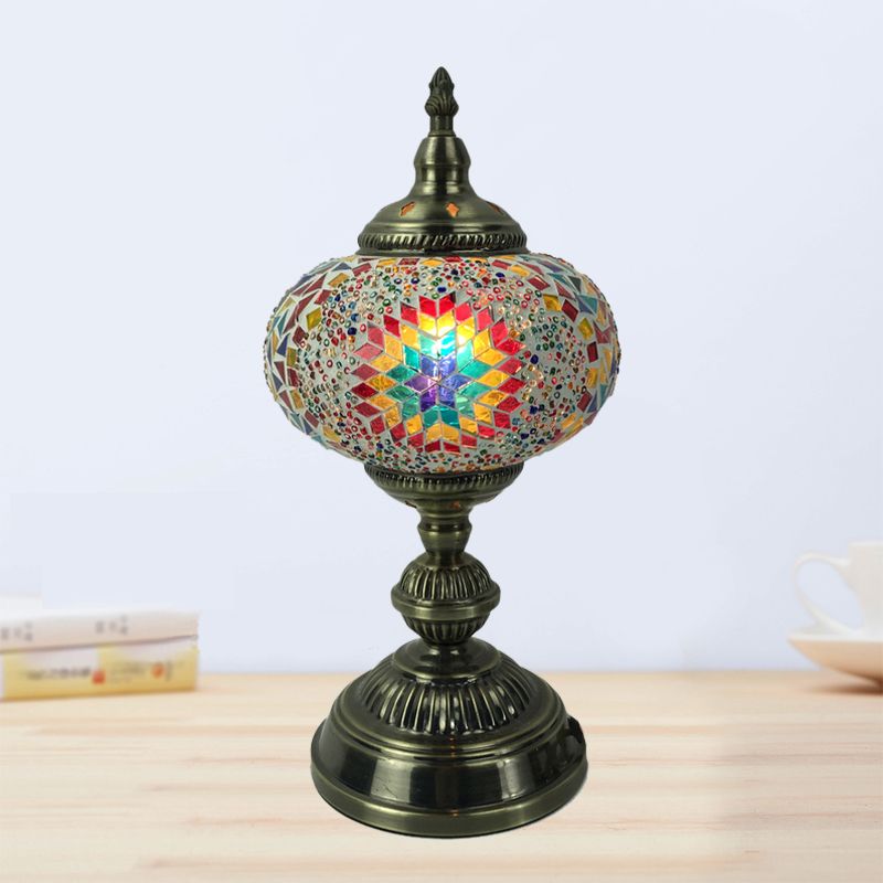 1 hoofdlampje slaapkamer lamp vintage bronzen taakverlichting met bolvormig rood/blauw/multi-kleuren glazen schaduw