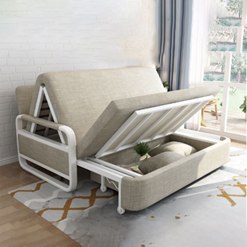 Cotton Blend Contemporary Convertible Bed Sofa Couch in Beige