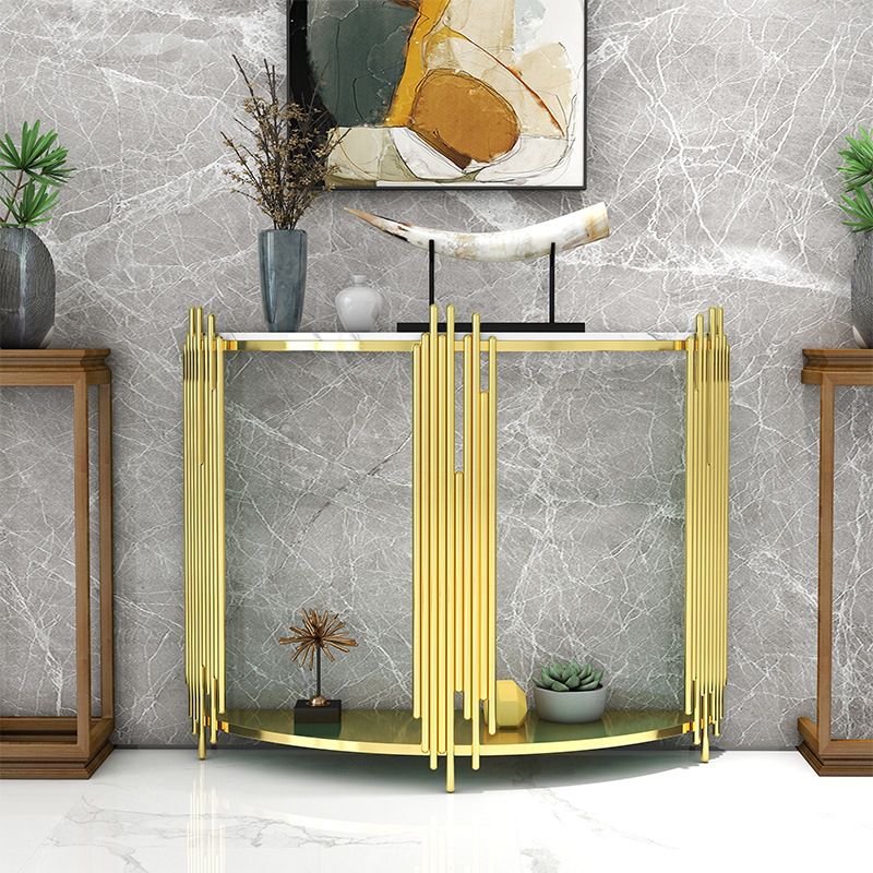 Glam Iron Floor Console Table Shelf Storage Stain Resistant Half Moon Console