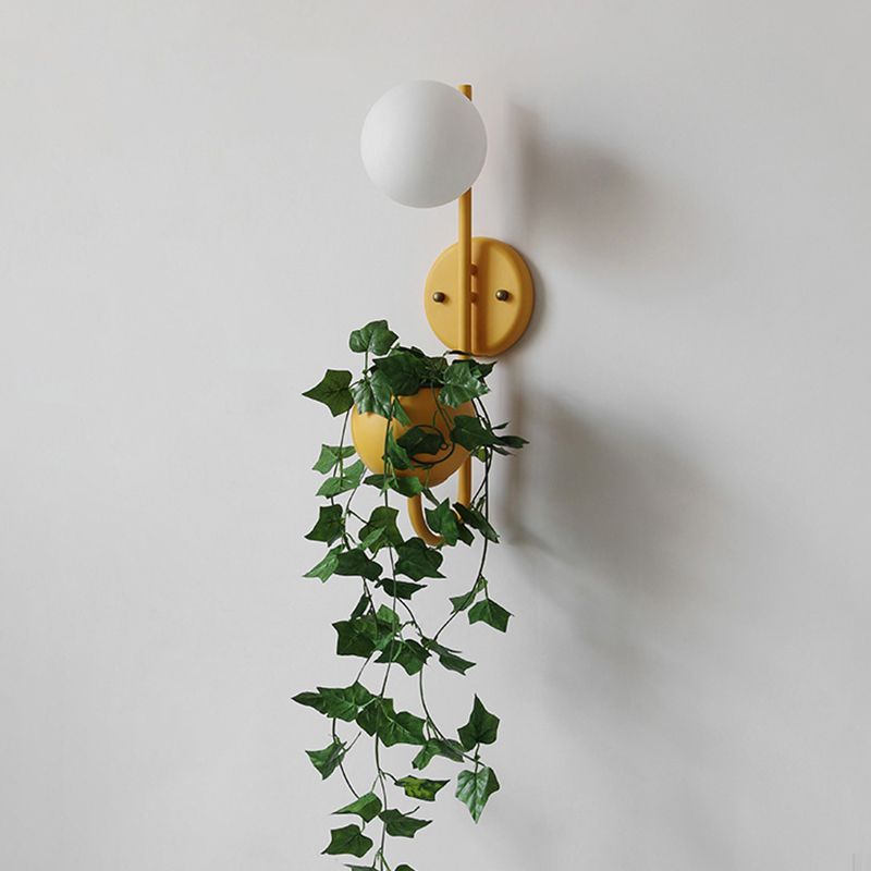 Nordic Style Iron Wall Lamp Ball Shape Wall Light for Bedroom (Included Plant)