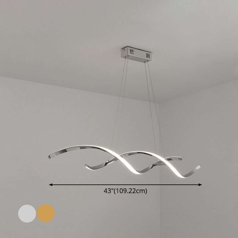 Wave Shaped Aluminum Hanging Light Minimalist Style LED Island Lighting with Adjustable Cord