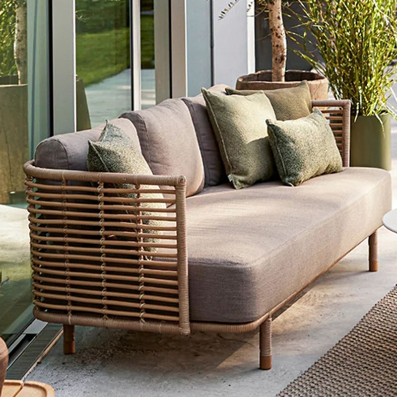 Metal Rattan Patio Sofa Tropical Style Outdoor Simple Sofa Outdoor Patio Sofa