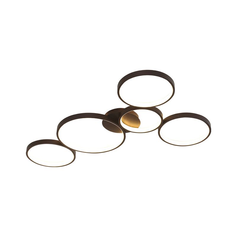 Bubble Rings Metal Flush Mount Light Modern 3/4/5-Head Black Surface Mounted LED Ceiling Light