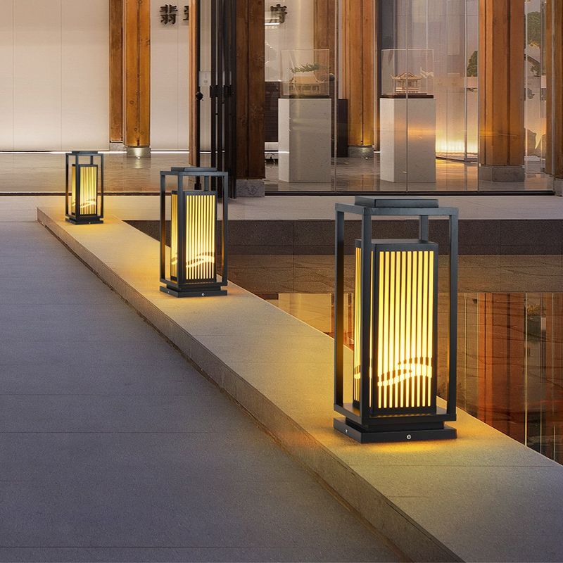 Rectangular Pillar Lamp Modern Metal Outdoor Waterproof Light in Black