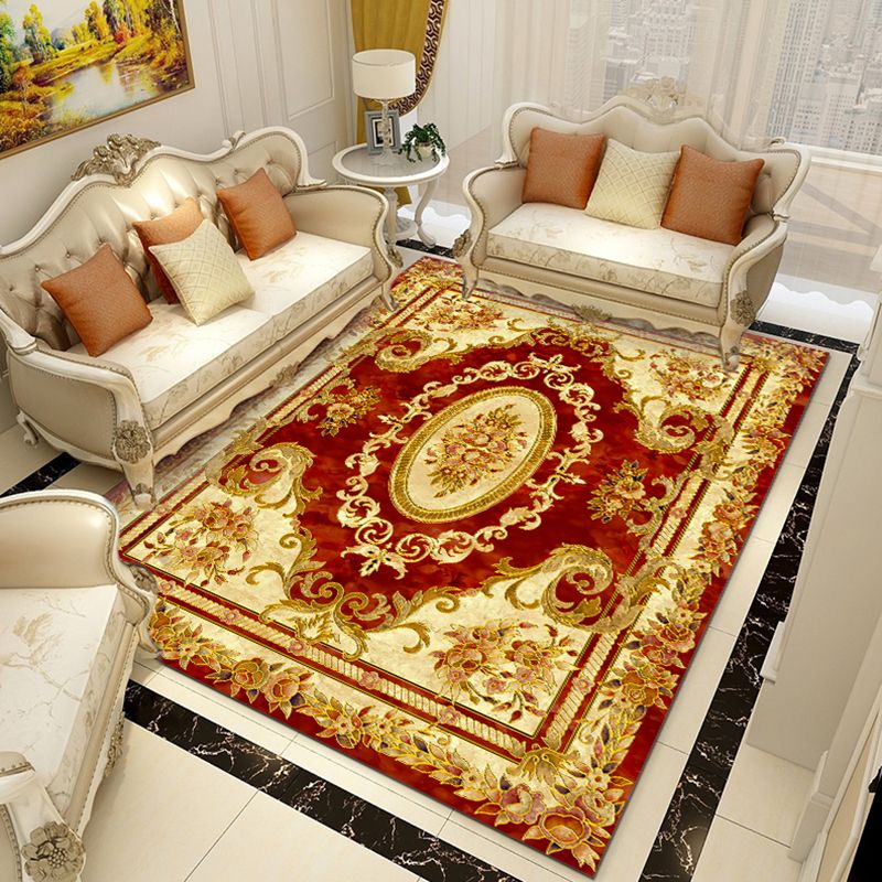Classical European Style Rug Flower Print Polyester Carpet Anti-Slip Backing Rug for Home Decor