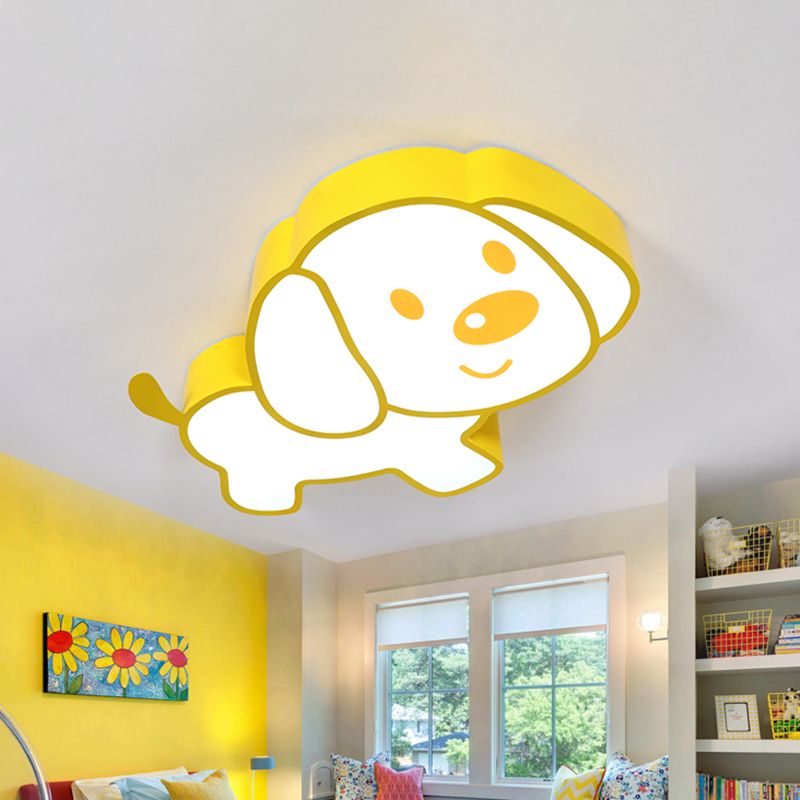 Cute Dog Ceiling Mounted Light Cartoon Acrylic Kids Room LED Flush Lamp Fixture in Yellow