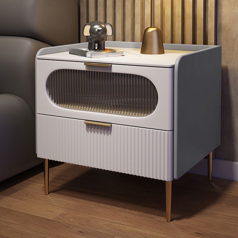 Modern Drawer Storage Accent Table Nightstand Stone Top 2-Drawer Legs Included Nightstand