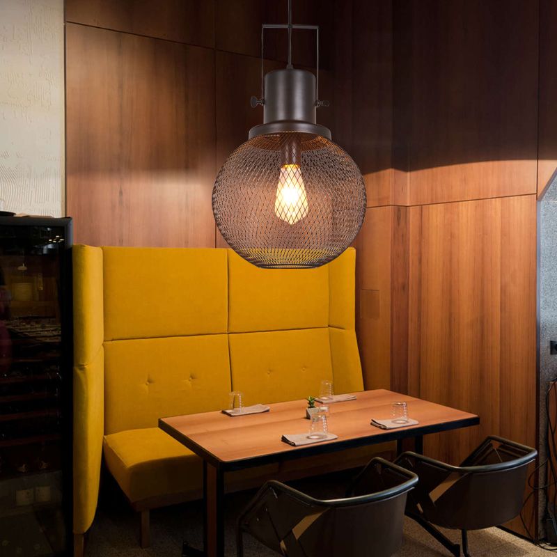 Zwart 1 lichte hanglamp Antiek metalen bol plafondarmatuur voor eetkamer