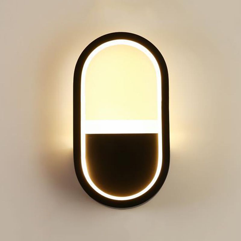 Oval Shape Wall Lamp Modern Style Metal 1 Lights Wall Light in White/Black