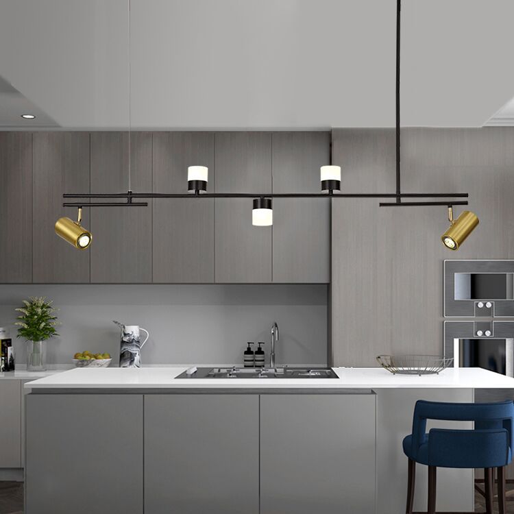 Luces colgantes de estilo contemporáneo de aluminio Fixtura de iluminación de isla lineal negra para comedor