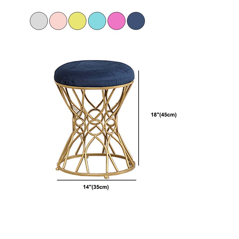 Glam Velvet Ottoman Plain Round Metal Frame Foot Stool Ottoman