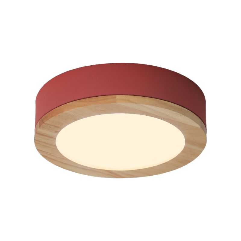 Drum Ceiling Light, Kids Flush Mount Light Fixture with Wood and Acrylic Shade for Bedroom
