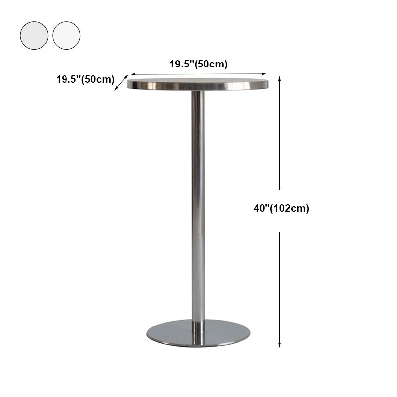 Mesa de comedor de barra contemporánea Mesa de cóctel de altura de barra de acero con base de pedestal en plata